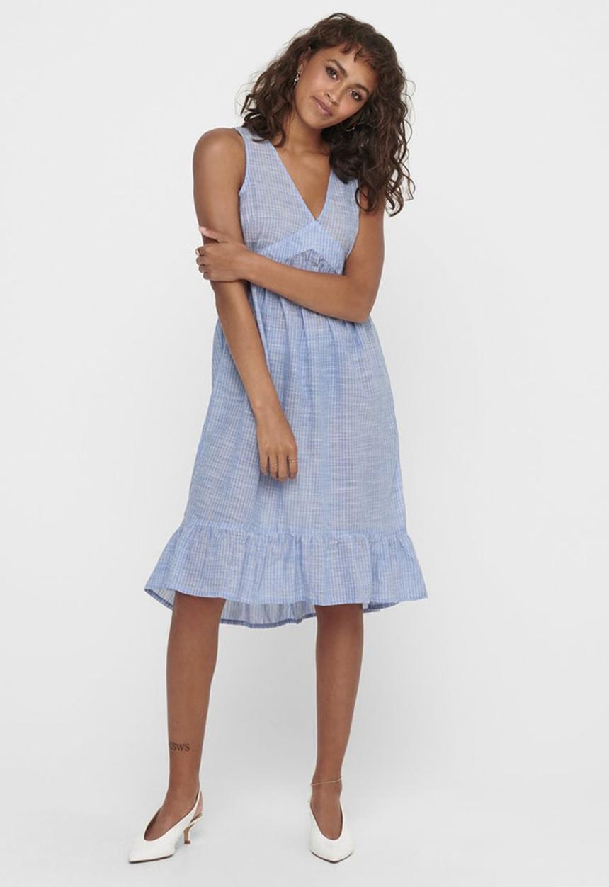 ONLY - Margaery life sleeveless stripe denim dress - blue