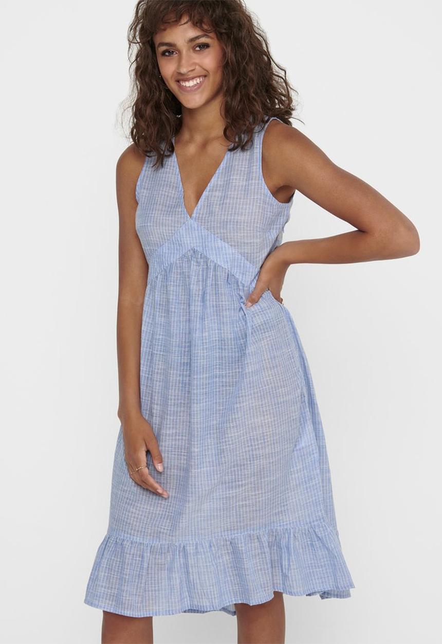 ONLY - Margaery life sleeveless stripe denim dress - blue