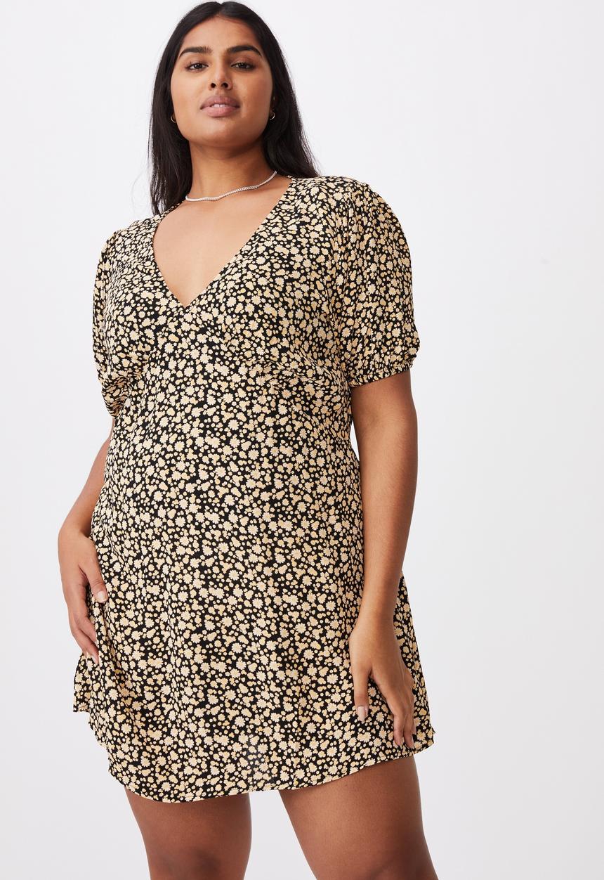 Cotton On - Curve woven miranda mini tea dress - alisa daisy black