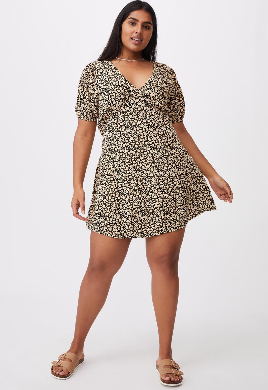 Cotton On - Curve woven miranda mini tea dress - alisa daisy black