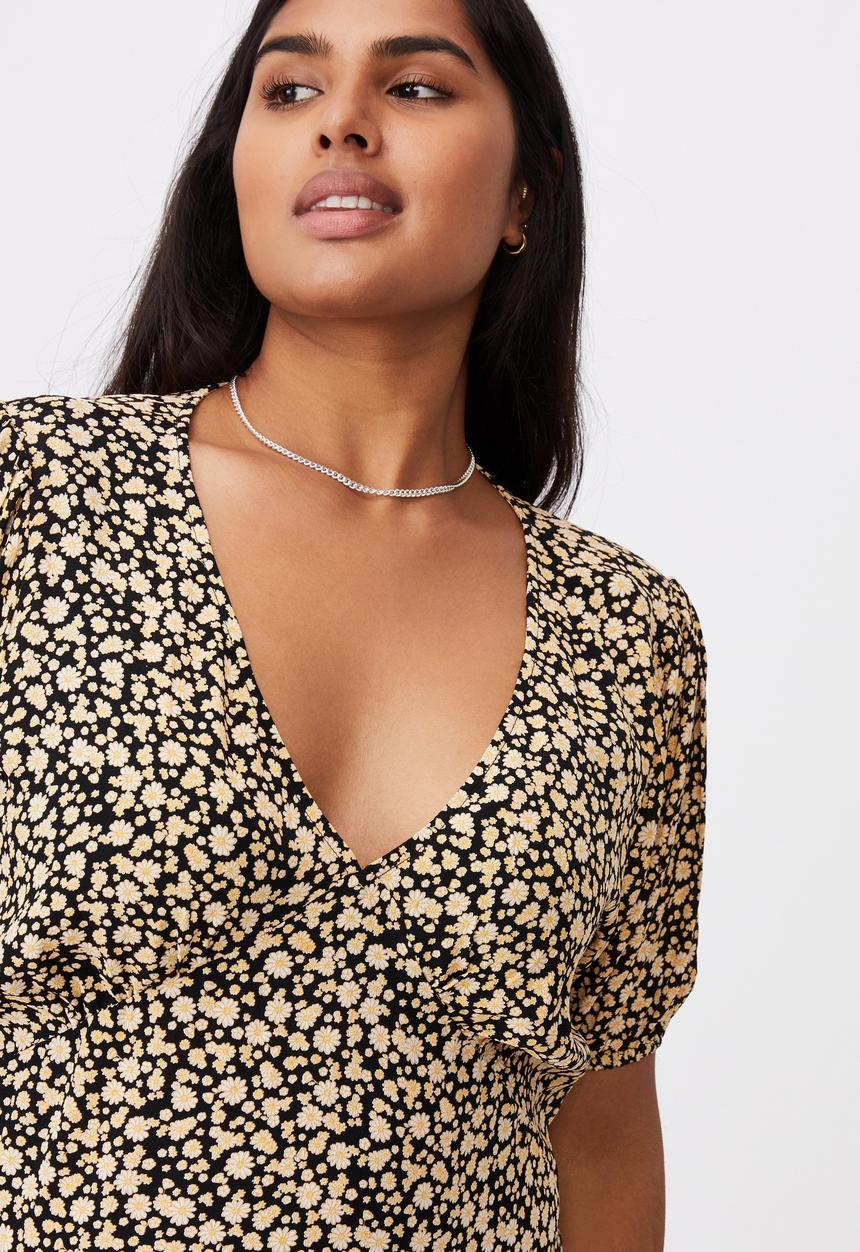 Cotton On - Curve woven miranda mini tea dress - alisa daisy black
