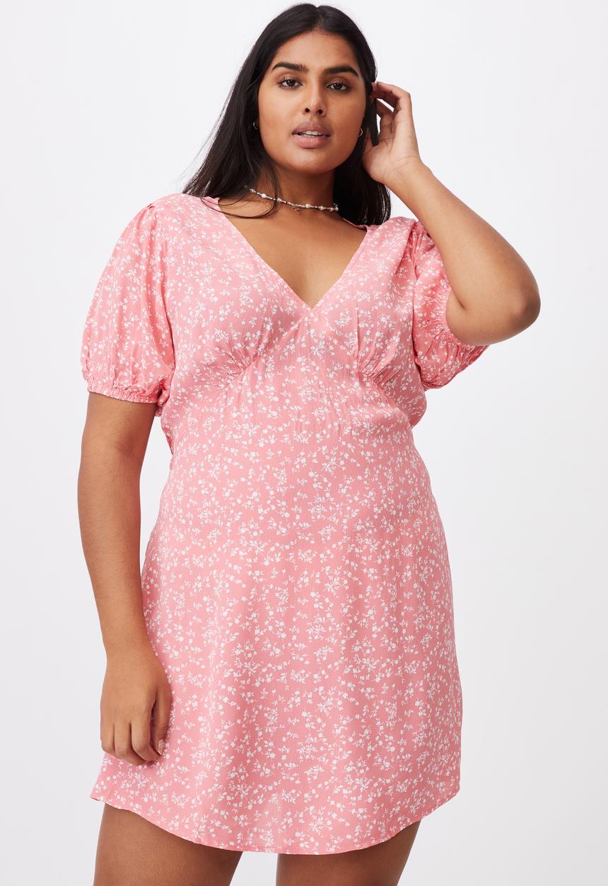 Cotton On - Curve woven miranda mini tea dress - alisa daisy musk pink