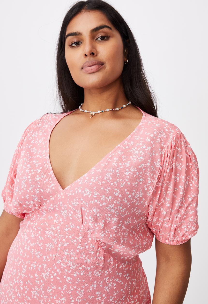 Cotton On - Curve woven miranda mini tea dress - alisa daisy musk pink