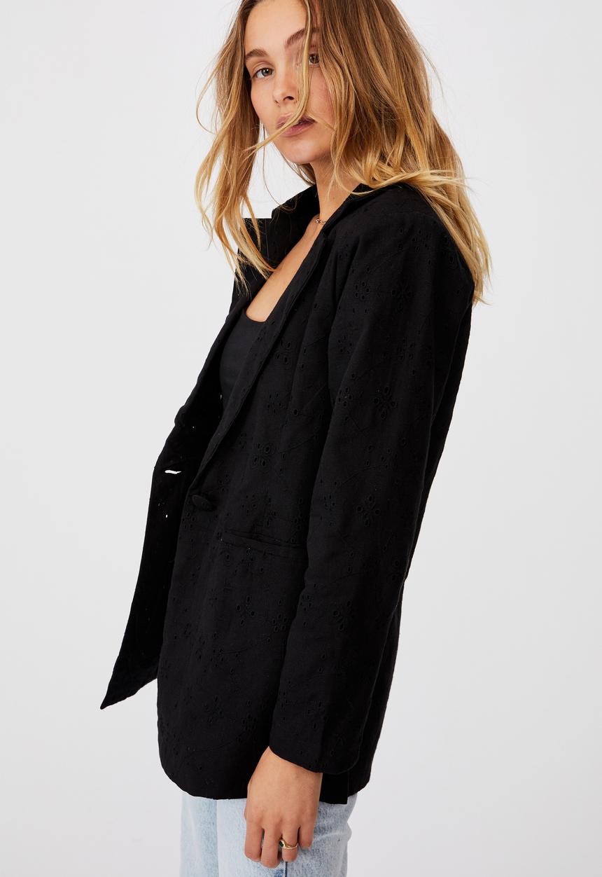 Cotton On - Broderie blazer - black