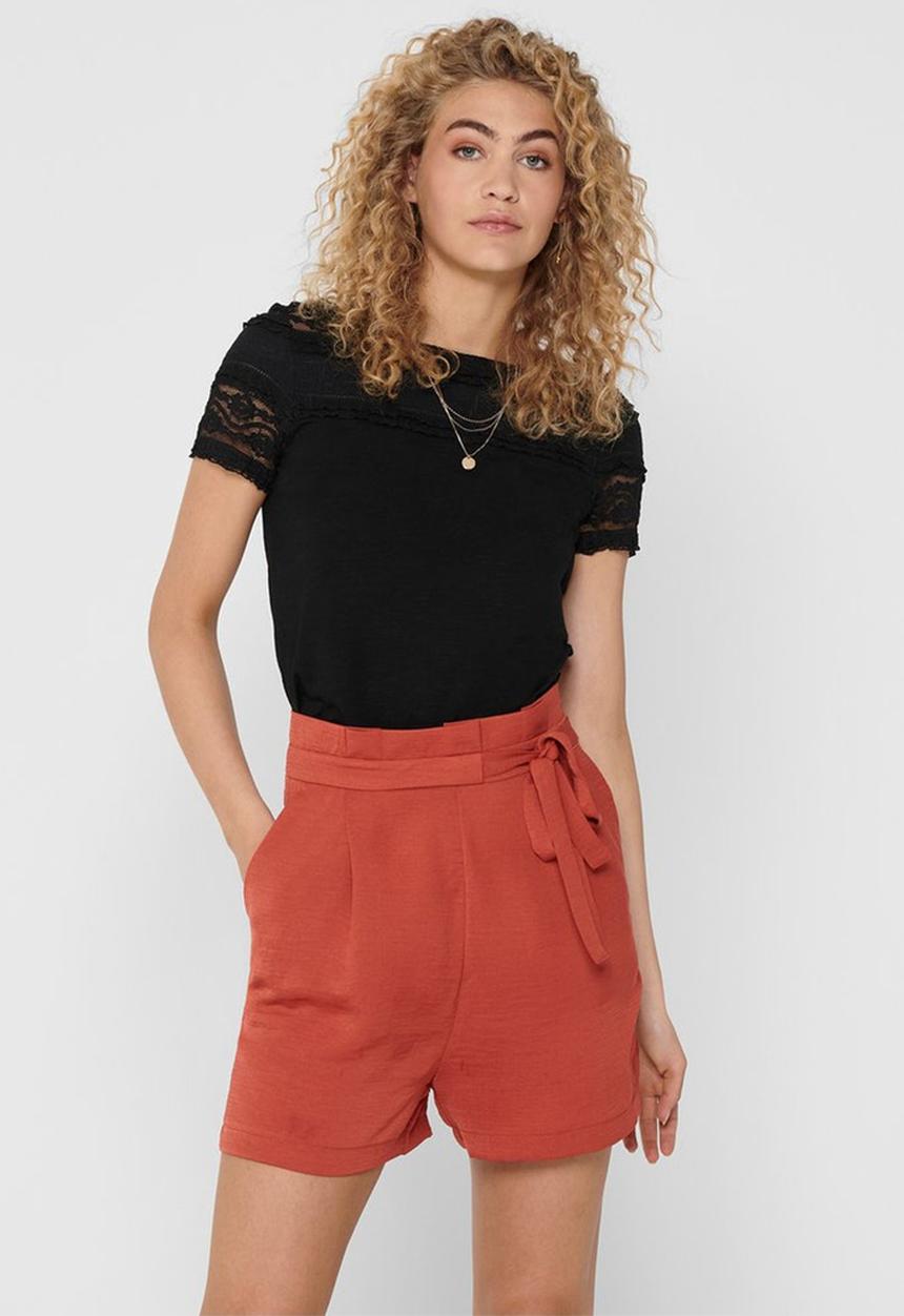ONLY - Marjorie short sleeve mix top - black