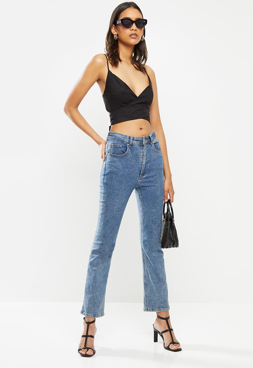 VELVET - Wrap tie back crop top bralette - black