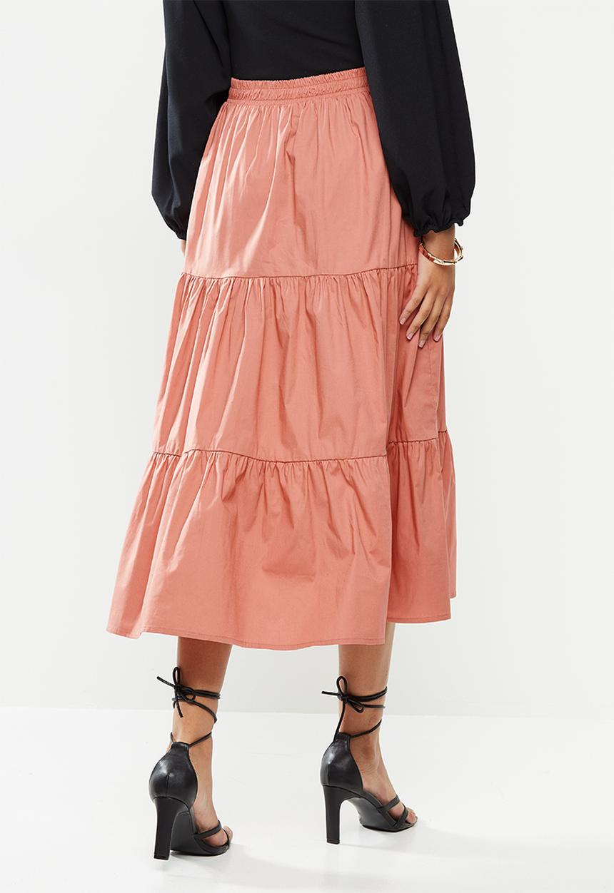 VELVET - Poplin tiered midi skirt - rose
