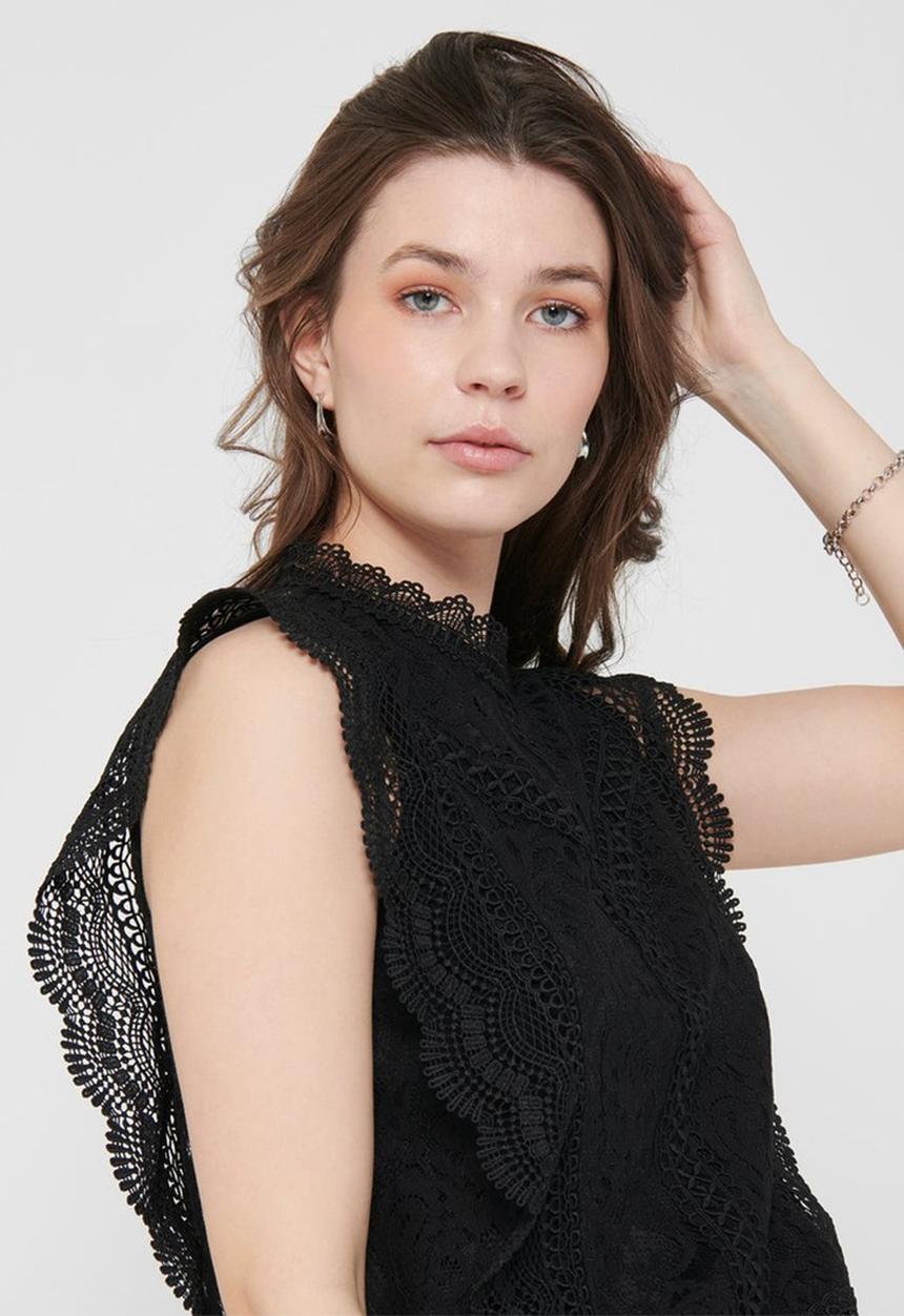 ONLY - Karo sleeveless lace top wvn - black