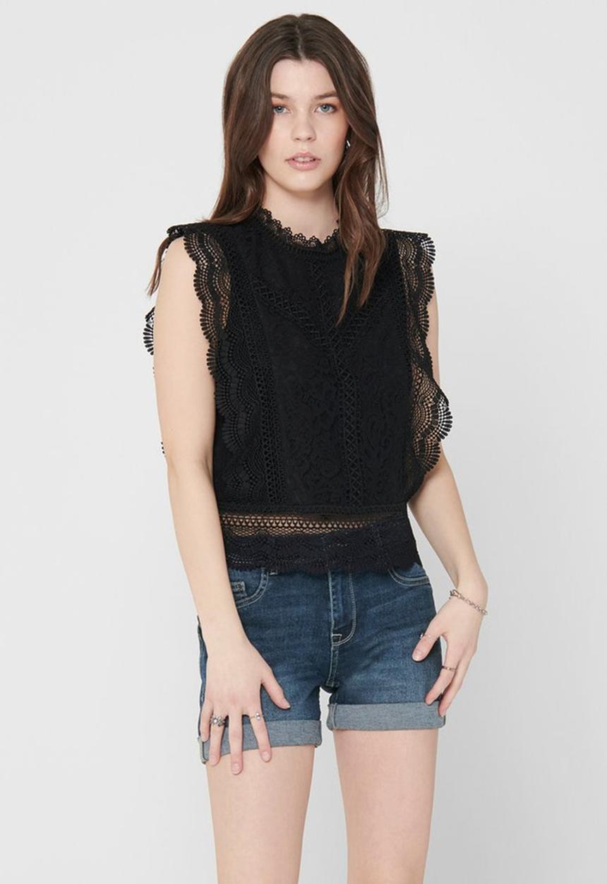 ONLY - Karo sleeveless lace top wvn - black