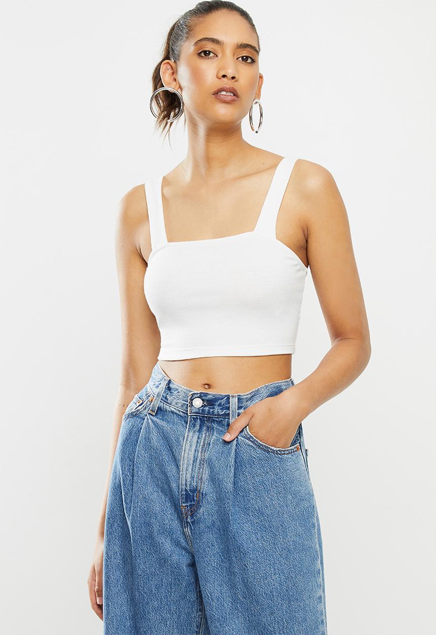 Blake - Ribbed square neck crop top - white 