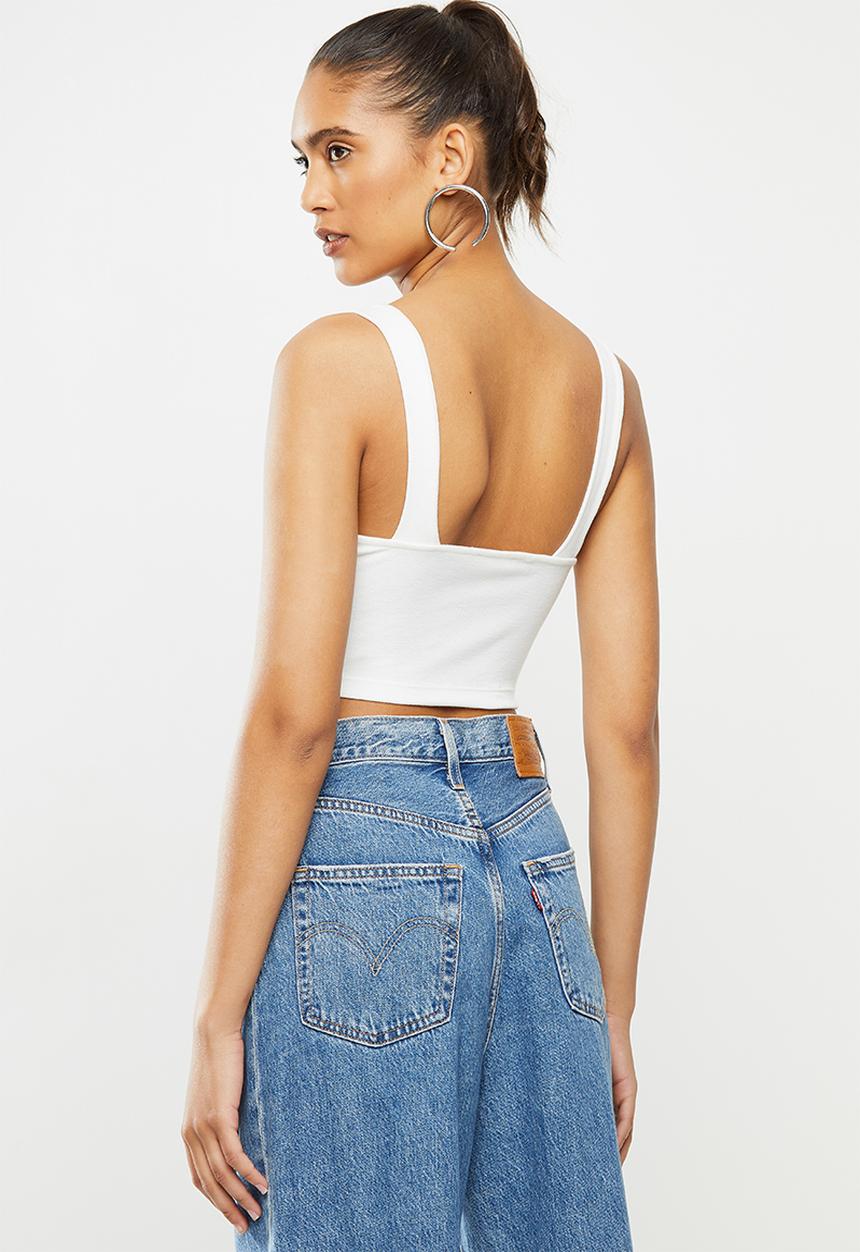 Blake - Ribbed square neck crop top - white 