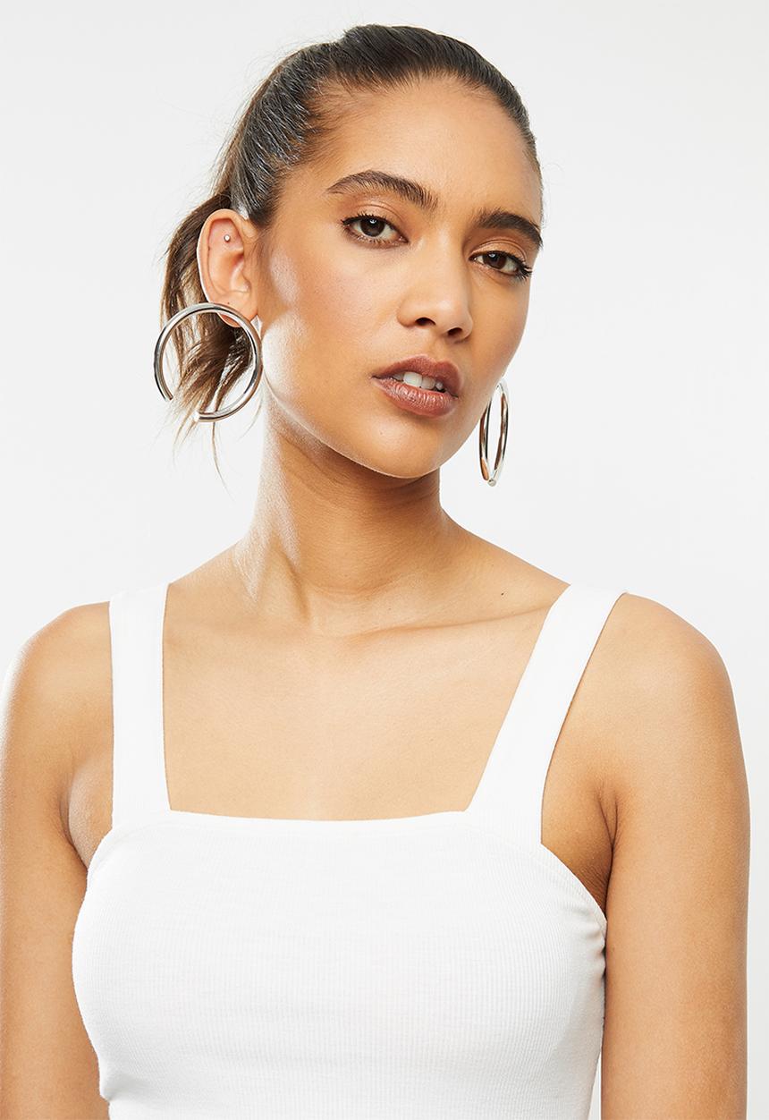 Blake - Ribbed square neck crop top - white 