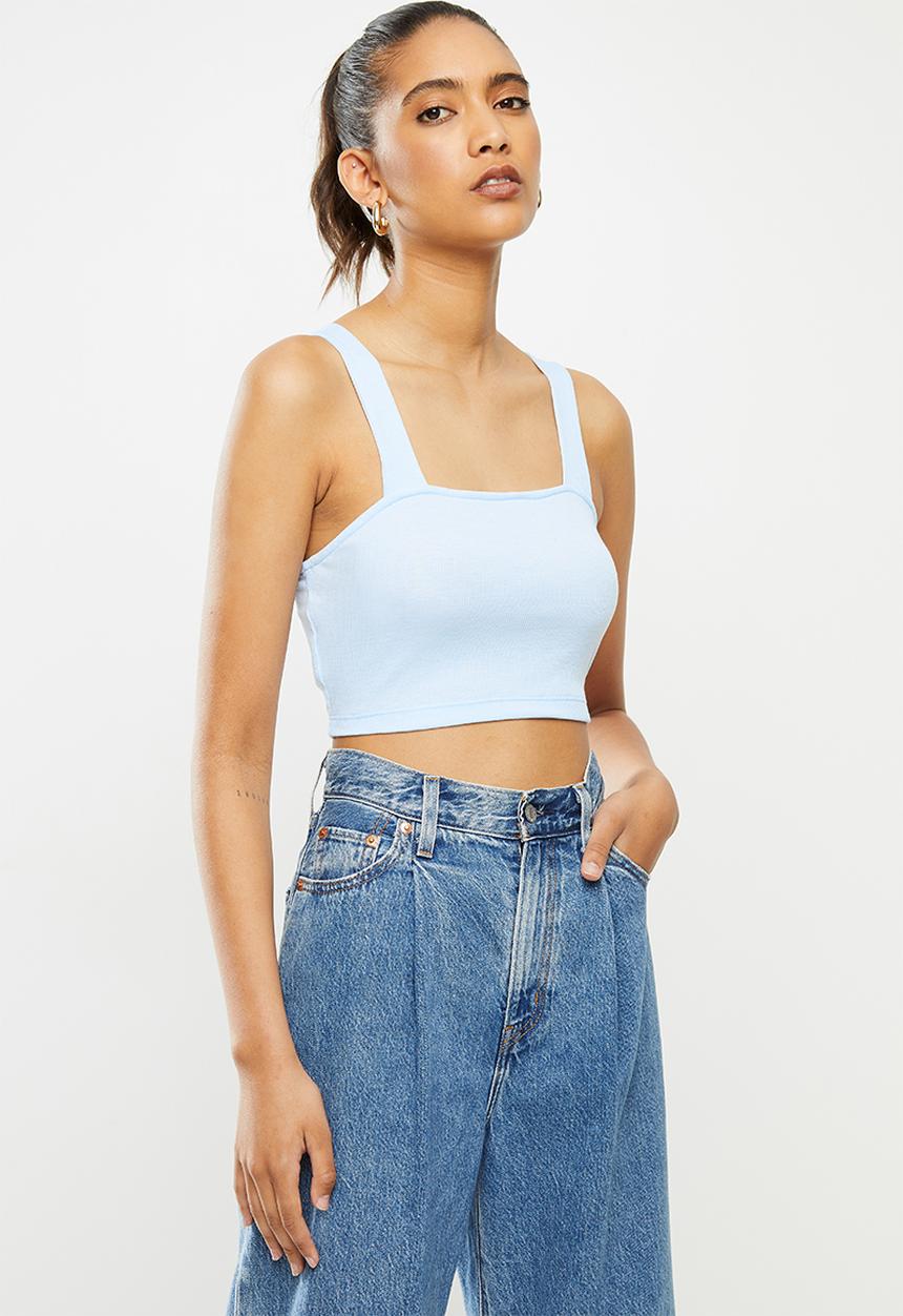 Blake - Ribbed square neck crop top - blue