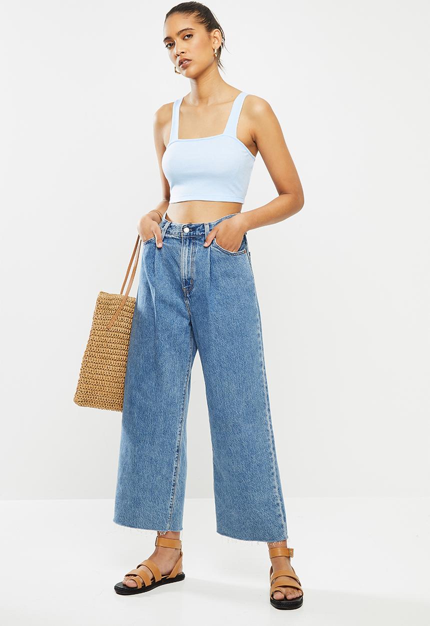 Blake - Ribbed square neck crop top - blue