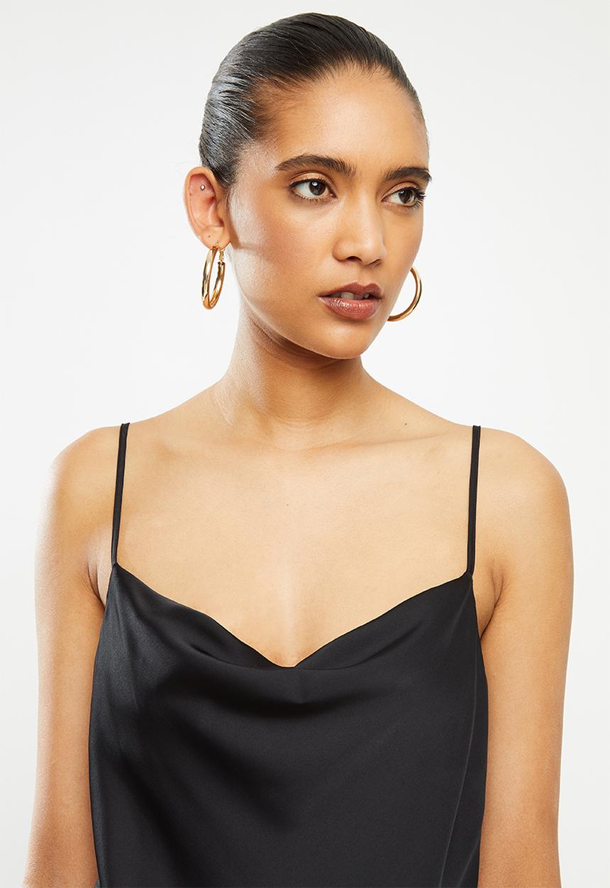 Blake - Satin cowl neck mini dress - black