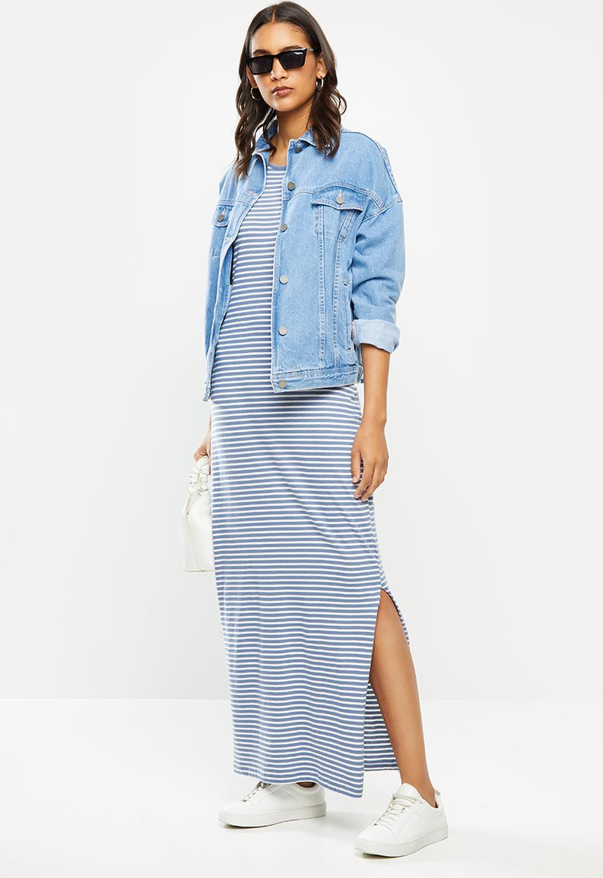 ONLY - May life sleeveless maxi dress - blue & white