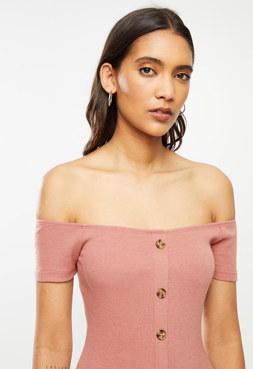 STYLE REPUBLIC - Rib off shoulder dress - pink