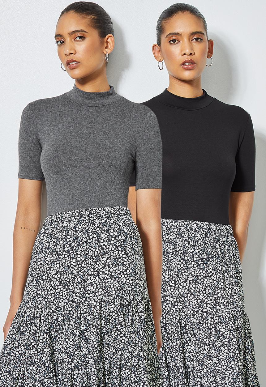 Superbalist - 2 Pack funnel neck tee's - black & grey 