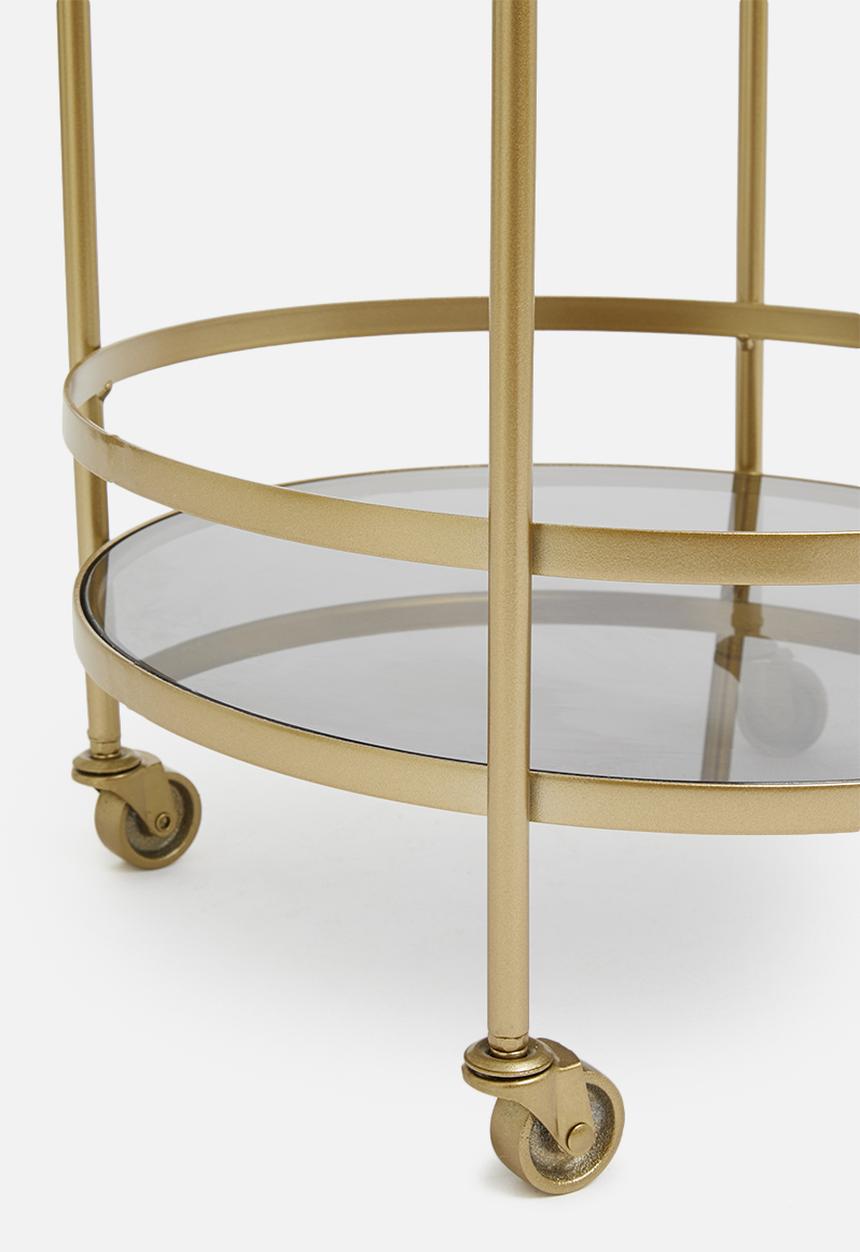 SF Collection - Round smokey drinks trolley - gold