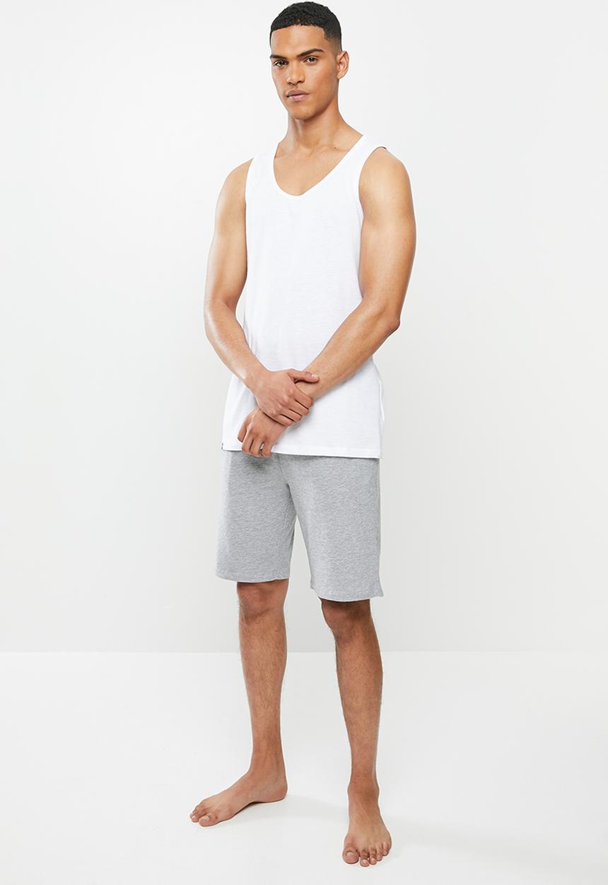 Superbalist - Premium cotton slub vest & knit shorts sleep set - white & grey