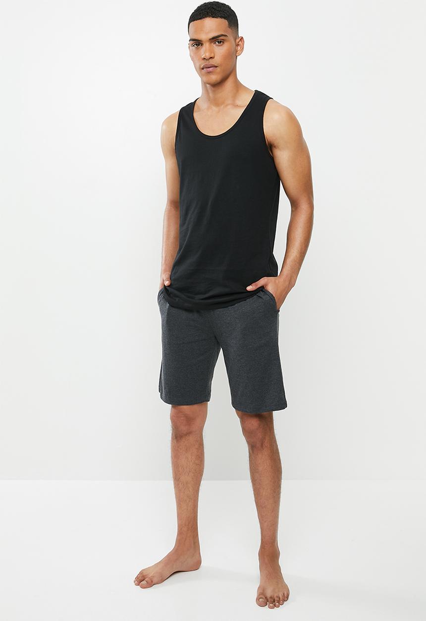Superbalist - Premium cotton slub vest & knit shorts sleep set - black & grey
