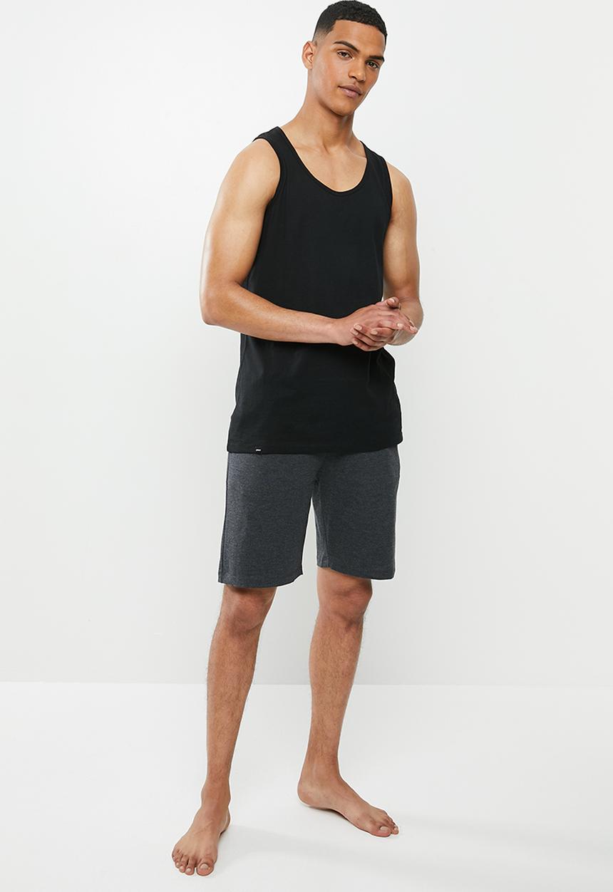 Superbalist - Premium cotton slub vest & knit shorts sleep set - black & grey