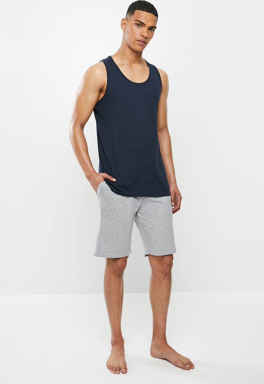 Superbalist - Premium cotton slub vest & knit shorts sleep set - navy & grey