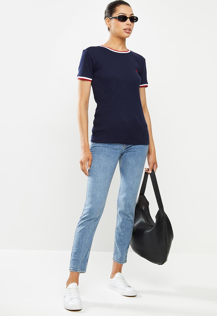 POLO - Jasmine short sleeve ribbed stretch tee - navy