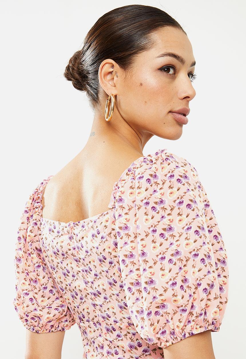 Missguided - Milkmaid skater dress floral - pink