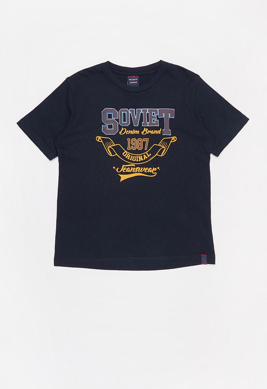 SOVIET - Boys s/slv logo tee - navy