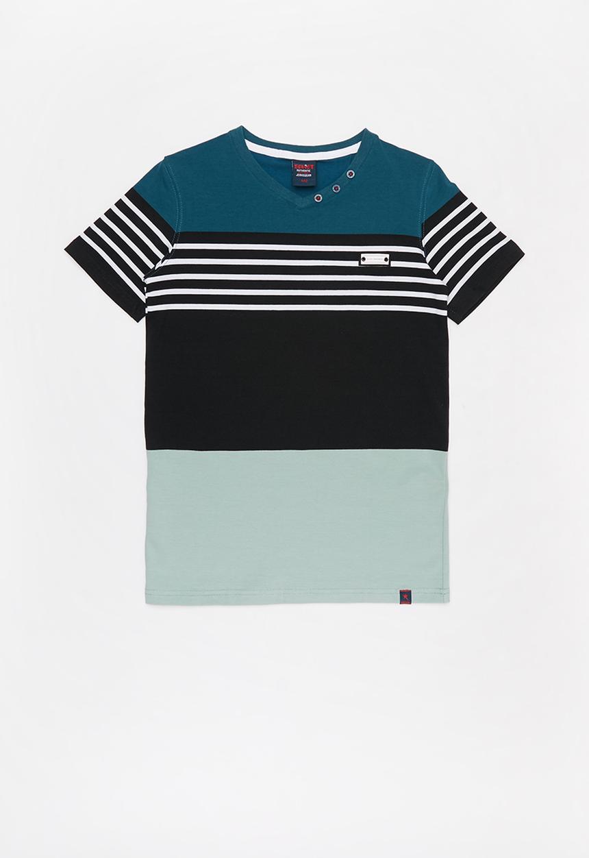 SOVIET - V-neck yarn dye stripe tee -  teal