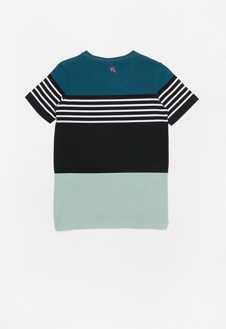 SOVIET - V-neck yarn dye stripe tee -  teal