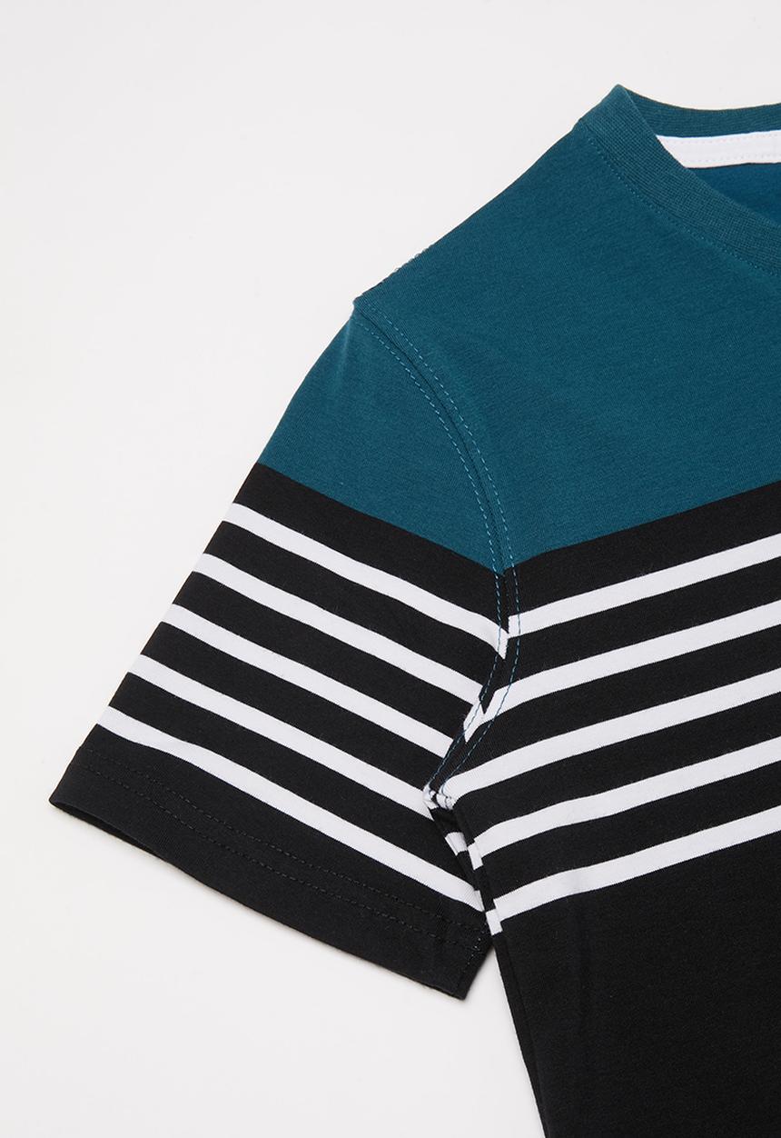 SOVIET - V-neck yarn dye stripe tee -  teal