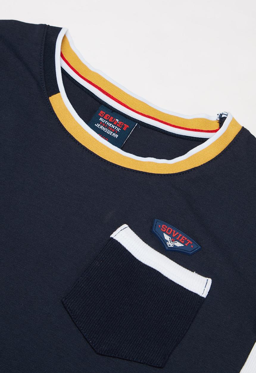 SOVIET - Crew neck colour block tee - navy