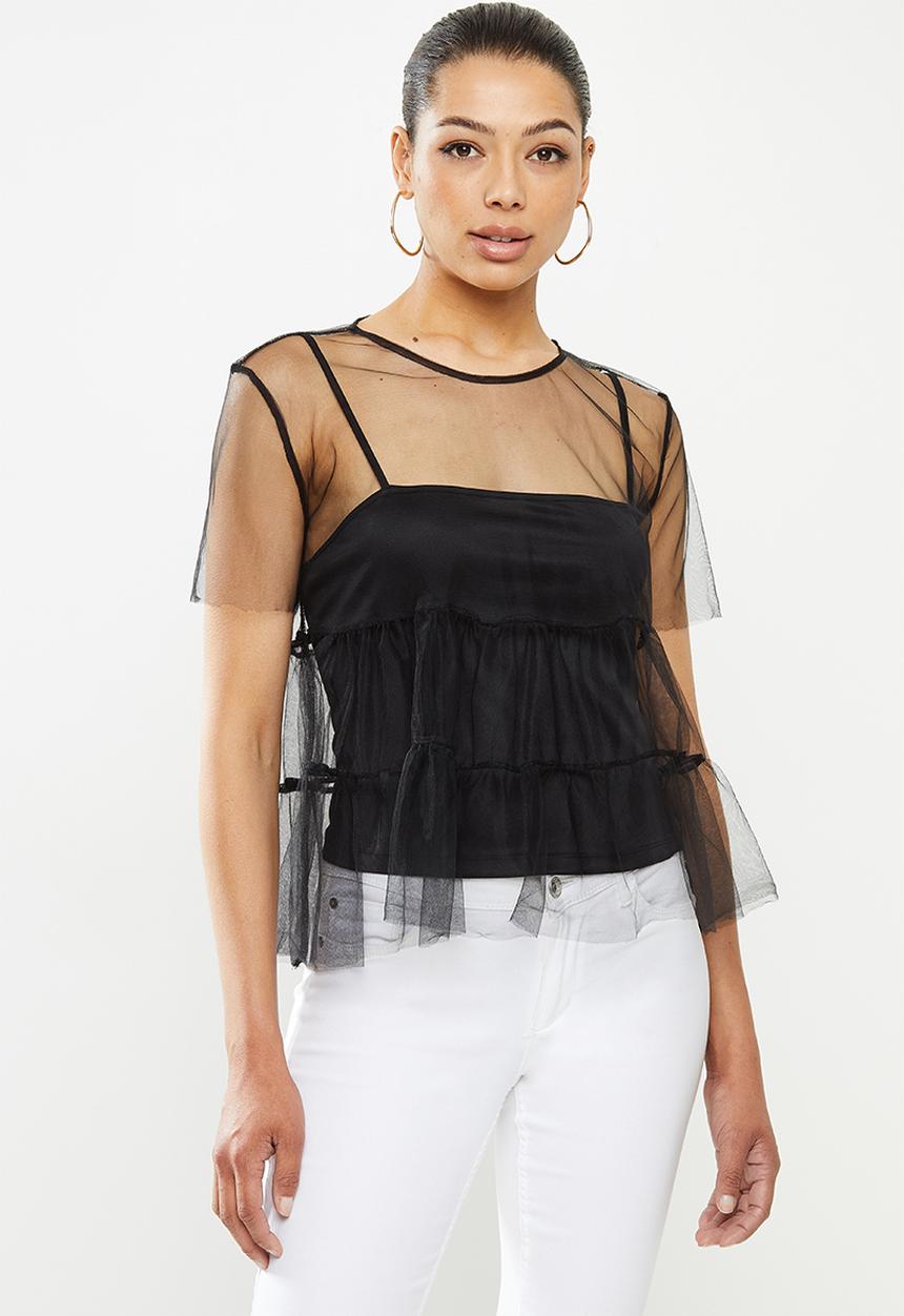 MILLA - Tulle tiered top - black