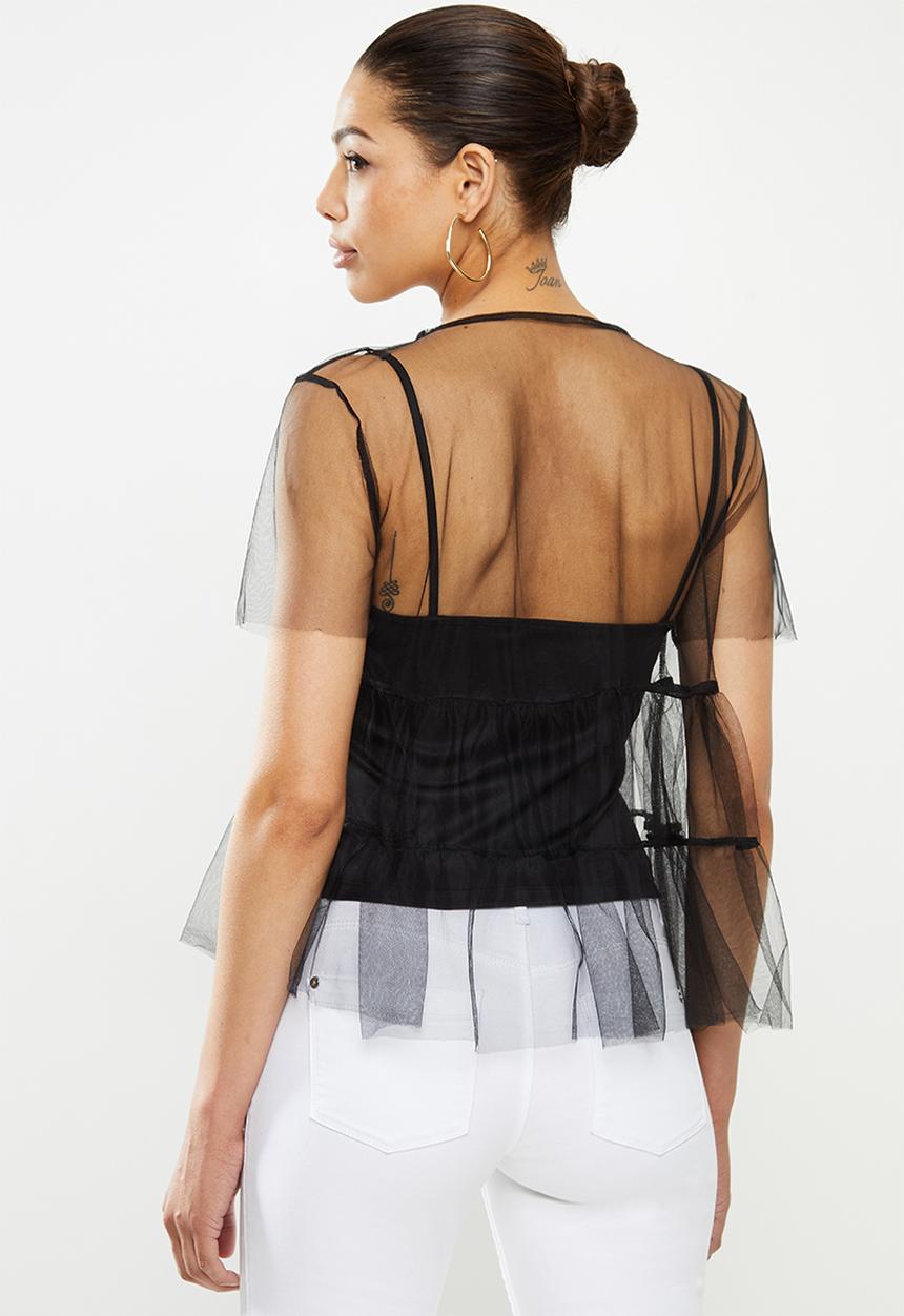 MILLA - Tulle tiered top - black