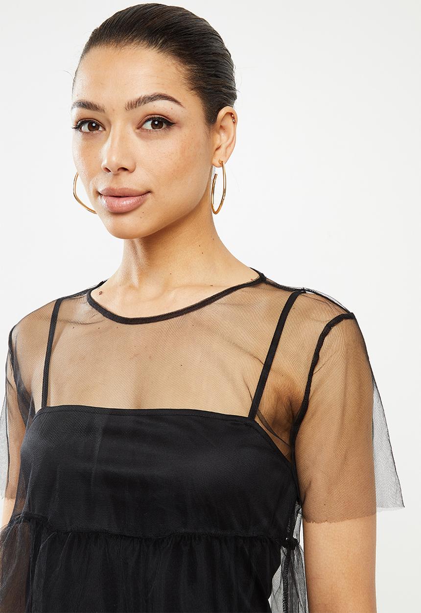 MILLA - Tulle tiered top - black