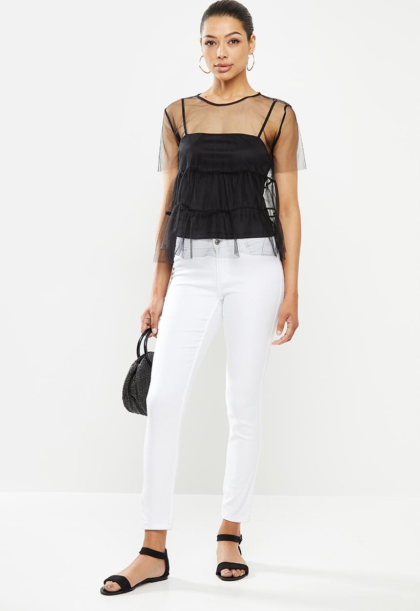 MILLA - Tulle tiered top - black