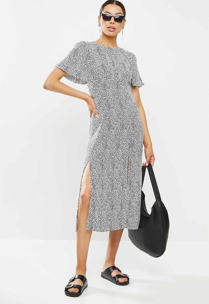 Missguided - Frill sleeve midi dress - black & white