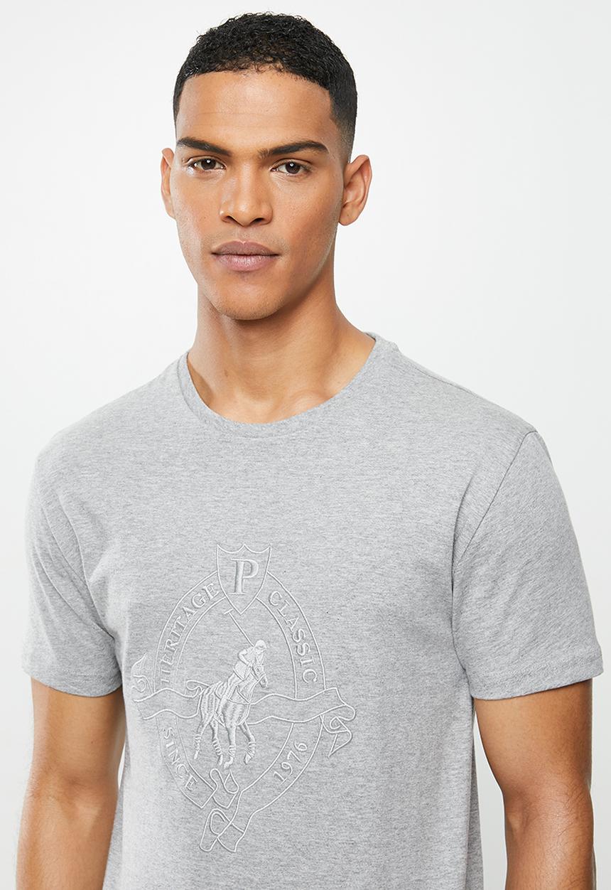 POLO - Ken embroidered crest tee - grey melange
