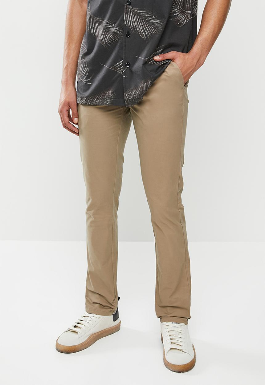 Jonathan D - Stretch cotton trousers with front pleats and side entry pockets - tan