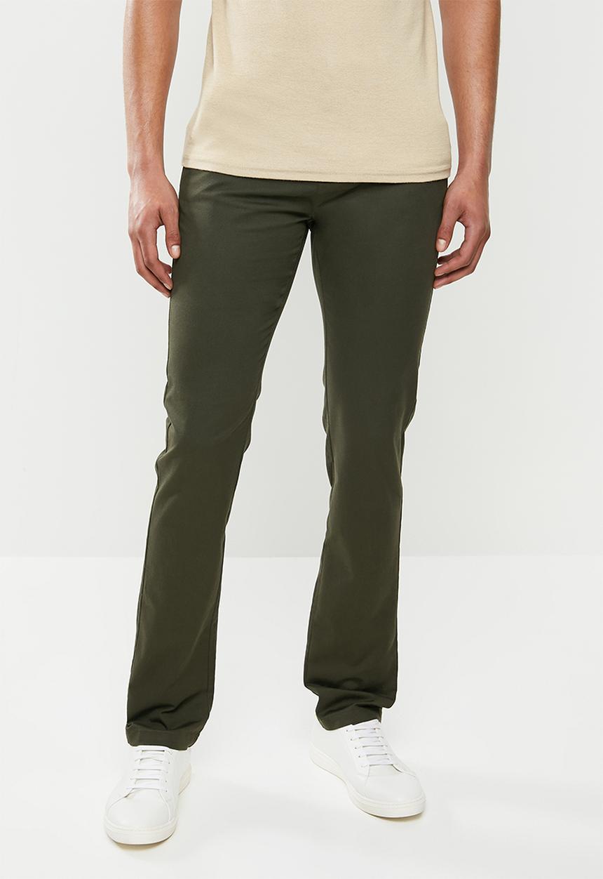 Jonathan D - Stretch cotton trouser with side entry pockets - dark olive