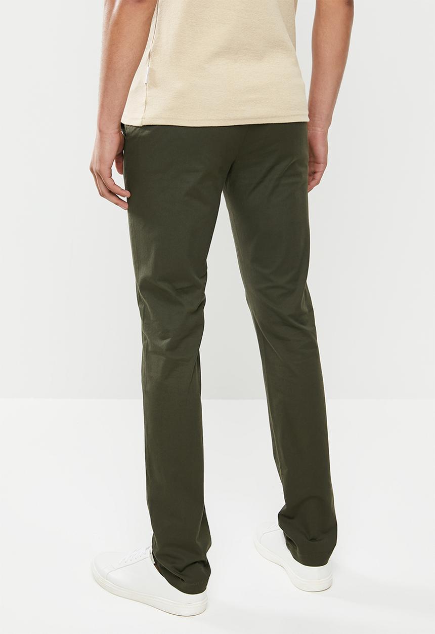 Jonathan D - Stretch cotton trouser with side entry pockets - dark olive