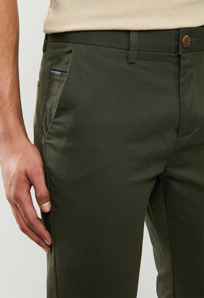 Jonathan D - Stretch cotton trouser with side entry pockets - dark olive