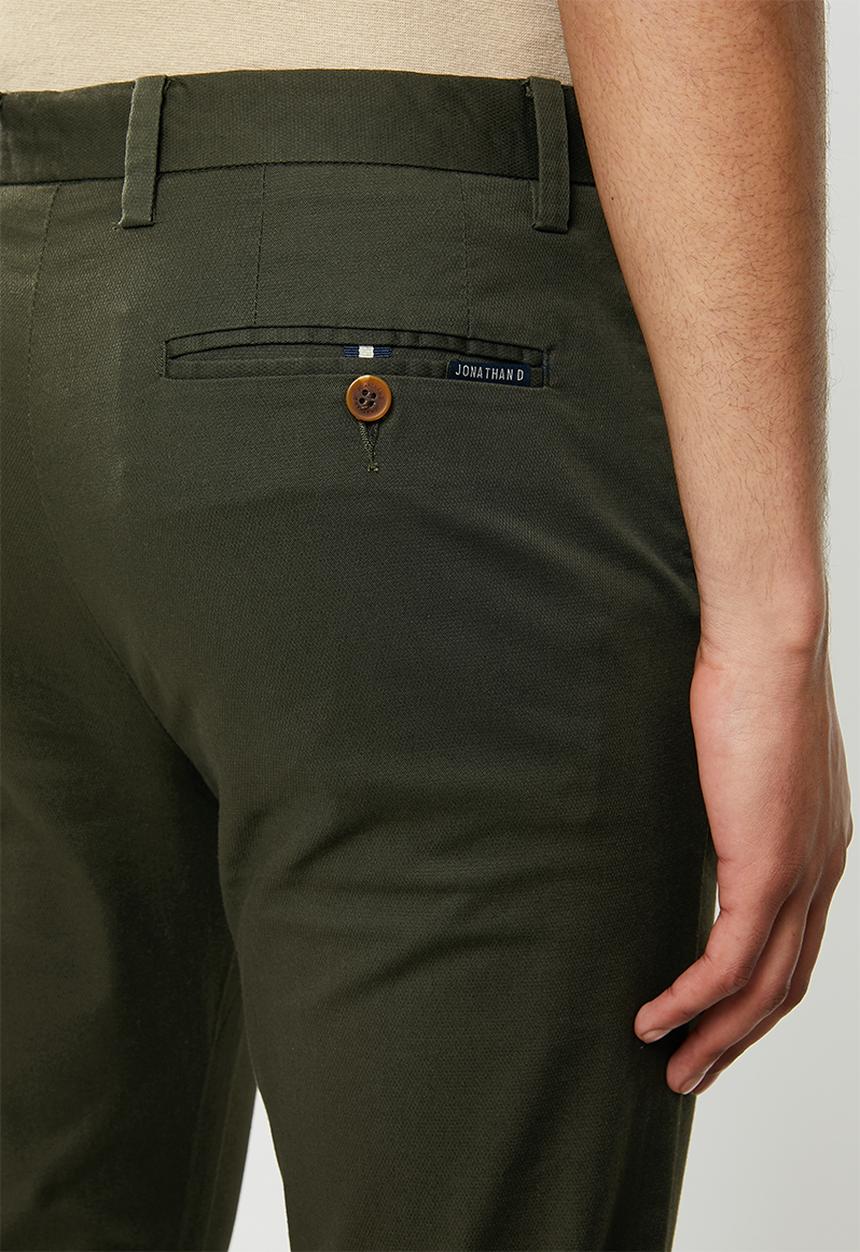 Jonathan D - Stretch cotton trouser with side entry pockets - dark olive