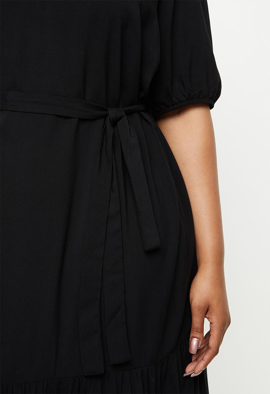 edit Plus - V-neck puff sleeve belted midi - black