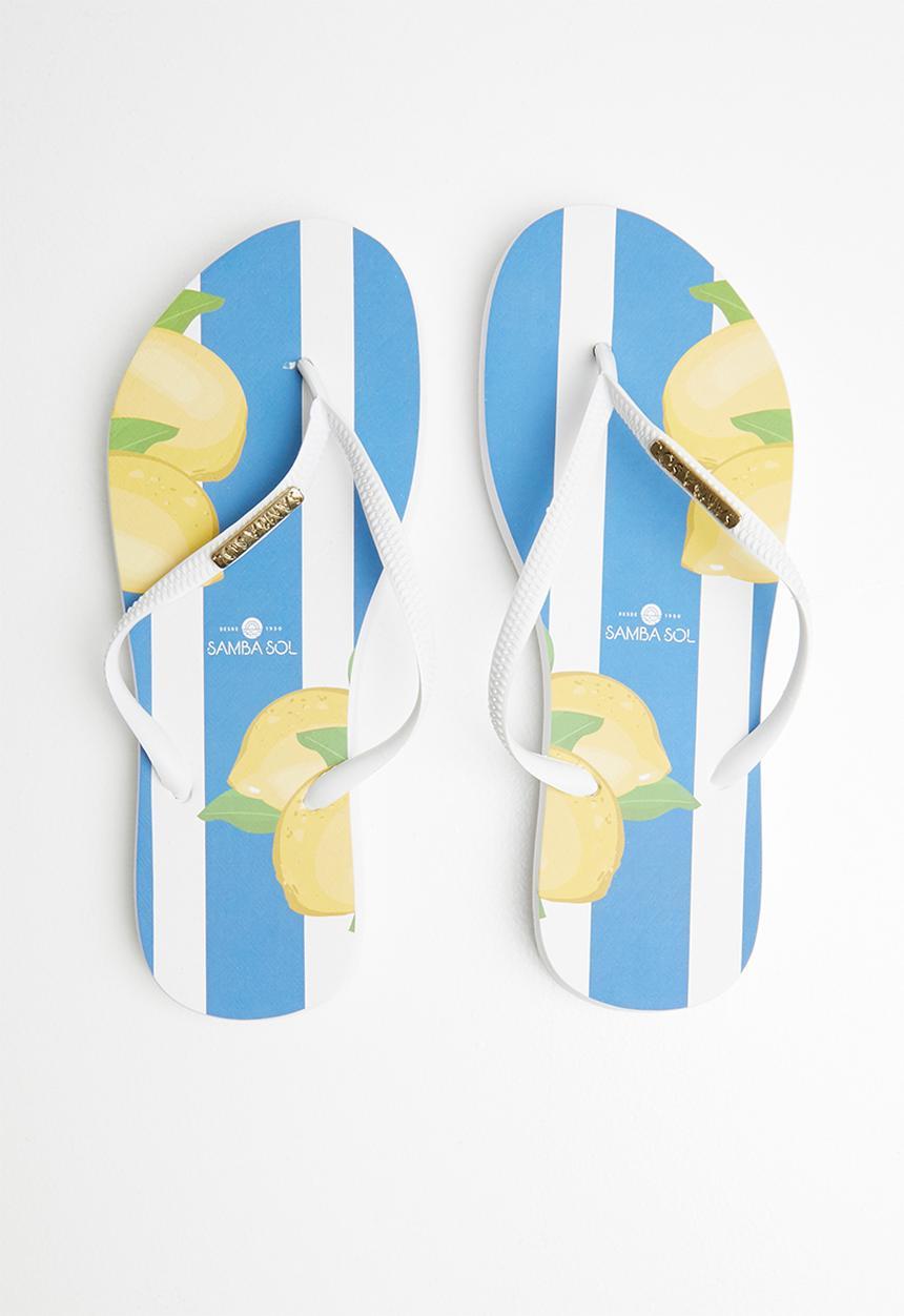 Samba Sol - Capri lemon flip flop - white & blue 