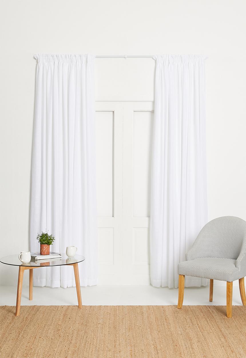 Sixth Floor - Slub lined taped curtain - white