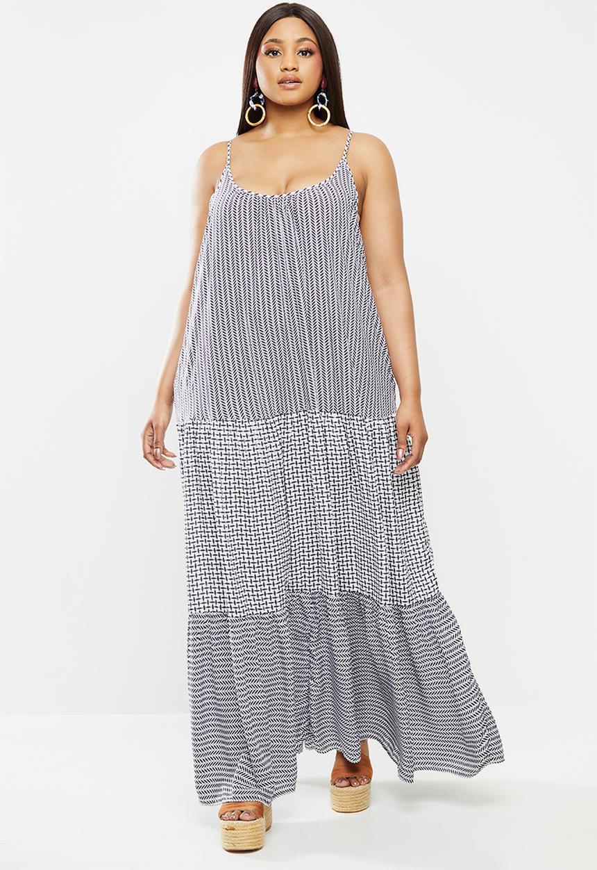 Me&B - Plus print mixing maxi sundress with back bow detail - multi 