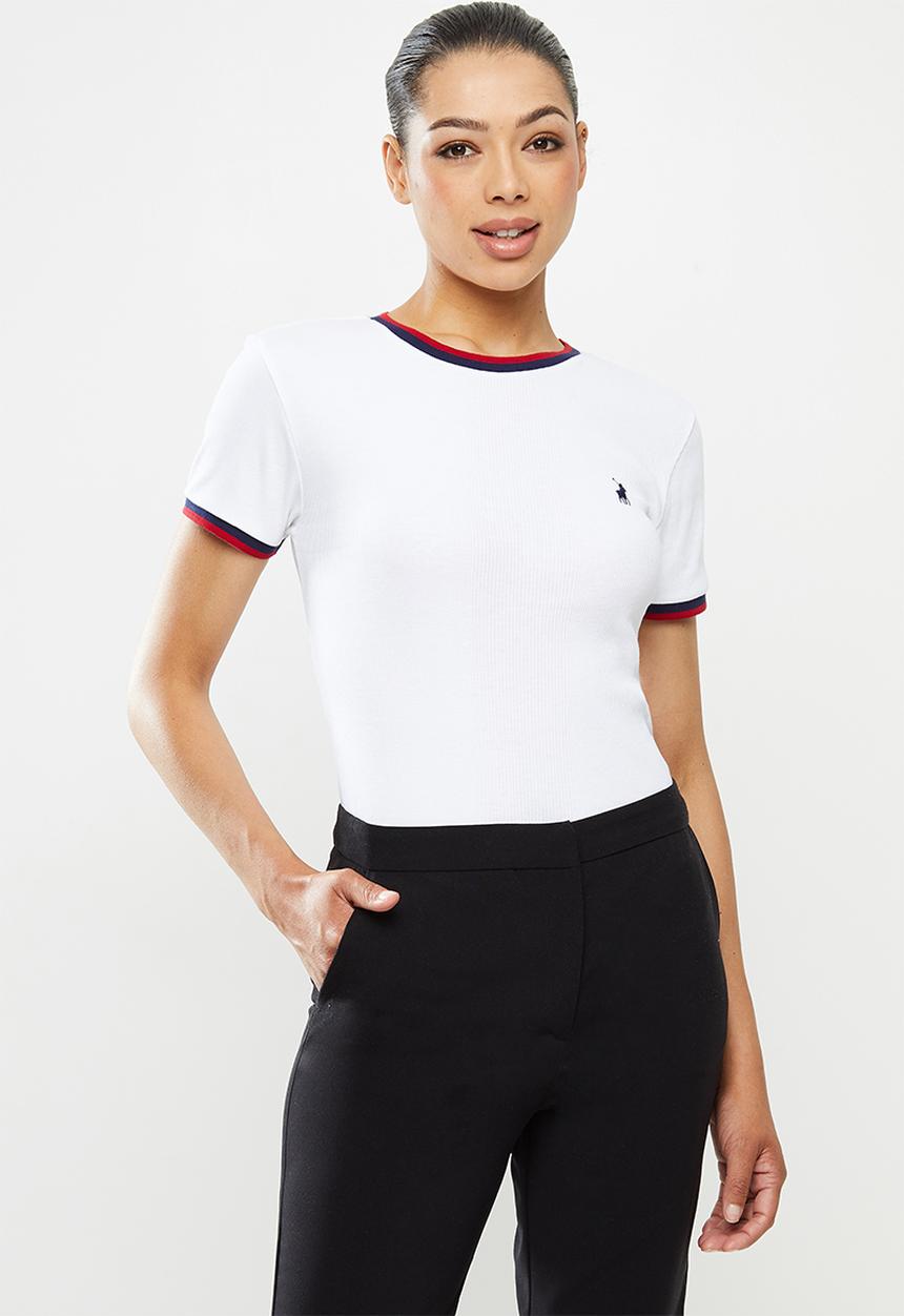 POLO - Jasmine short sleeve ribbed stretch tee - white